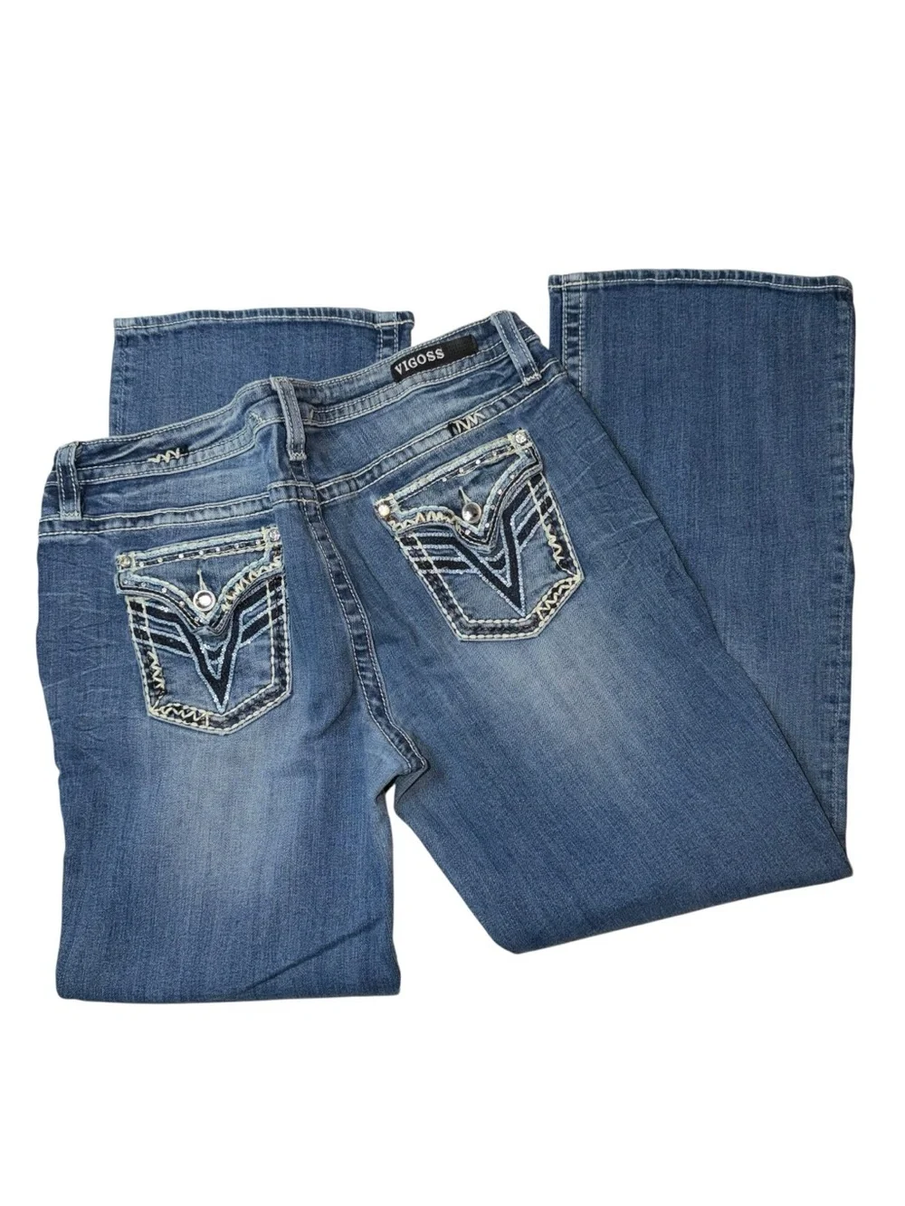 Vigoss Women's Blue Flare Jeans - Mid Wash Wide Leg